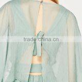 HAODUOYI Light Green Patchwork Women Jumpsuit V-neck Half Sleeve Sashes Elegant Culottes Perspective Lady Jumpsuit for Wholesale thumbnail-6