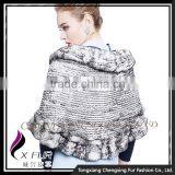 CX-B-128A China Supplier Knitted Rabbit Fur Women's Shawl/ Poncho thumbnail-4