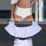 Women's Elegant Falbala Top and High Waisted Strap Bottom Swimsuits.