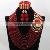 Woven Flowers Wedding Coral Beads Necklace African Bracelet Earrings Jewelry Sets thumbnail-1