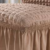 Stretch Seersucker Dining Chair Covers Chair Slipcovers With Ruffled Skirt Light Brown thumbnail-3