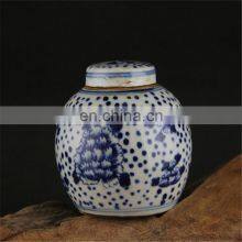 Antique Chinese Blue and White Ceramic Hand Painted Tea Caddy
