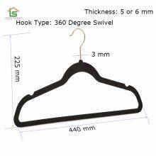 BSCI Certificate Wholesale Black Color Flocking Felt Hangers for Clothes Trousers Velvet Hanger thumbnail-3