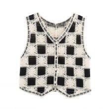 Hong Kong Style Versatile Top Vest, Spring New Korean Checkerboard Style Spicy Girl Vest, Knitted Cardigan, Women's Hollowed Out Contrasting Color thumbnail-2