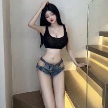 Black Transparent Embroidered Sheer Mesh Floral Chain Body Sexy Women Lingerie Set Big Breast G-String Women's Clothing Femme Mini Skirts Wholesale thumbnail-3