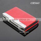 Lichee Pattern Red Leather Flannelette Lining Stainless Steel Promotional Metal Leather Credit Card Holders