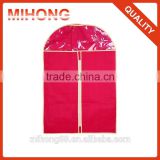 Top quality red with pvc window non woven foldable suit cover garment bag