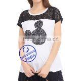 Custom 100% Cotton Jersey Printed Short Sleeve Maternity Lace t Shirt thumbnail-2