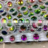 sew-on mixed color octagon glass Beaded On Black Base Rhinestone Applique Banding Diamond chain