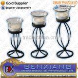 Black Wrought Iron Elegant Candle Holder With Glass Pillor Holder