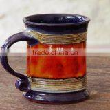 Pottery Mug Wheel Thrown, Earthen Mug, Blue and Orange Mug thumbnail-2