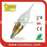 low power consumption E27/E14 LED candle bulb light 3W Dia36X145mm