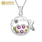 Fashion Jewelry Silver Fish Pendant With Colorful Gemstones thumbnail-5