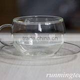Borocilicate Western Style Tea Cup With Glass Saucer Glass Tea Cup 140cc/cup