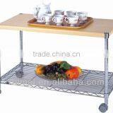 Removable Kitchen Metal Dinner Car With Wooden Tray Rack thumbnail-1