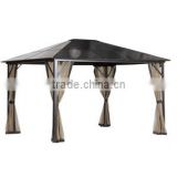 hardtop roof sun shelter polycarbonate BBQ gazebo with mosquito netting10x12 ft