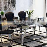 Wholesale Black Marble Dining Table With Mirror Silver Stainless Steel Legs thumbnail-6