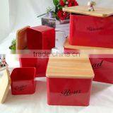 Metal Kitchen Storage Box, Tea Sugar Coffee Canister With Bamboo Lid thumbnail-2