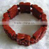 Wholesale 7" 15mm Chinese Traditional Dark Red Carved Natural Coral Bracelet thumbnail-1