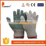 Natural Cotton Knitted Gloves With Green PVC Dotted thumbnail-1