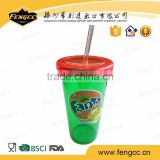 Factory supply portable 16oz double wall round ball shape plastic cup with straw
