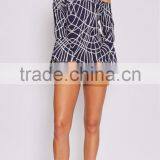 Bell Sleeve Crossed Line Design Woman off Shoulder Tops Printed Fancy Tops thumbnail-3