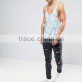 2017 High Quality New Design Summer Printed Custom Blue Sky Gym Wear Comfortable Cotton Polyester Casual Men's Sport Tank Tops thumbnail-4