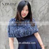 CX-B-44B Hot Sale Handmade Beautiful Scarf Blue Fur Shawl thumbnail-2