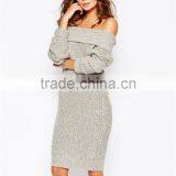 MGOO Hot Selling Wholesale Women Long Sweater Dress One Line Neck Party Dresses Winter Fashion Sweater Dress JR1069 thumbnail-2