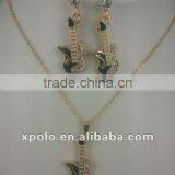 Newest Design Music Guitar Pendant Necklace Earring Set