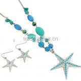 18" Blue Crystal Accented Starfish Pendant Necklace and Earring Set