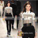 Amigo 2017 New Design Black Long Sleeve O Neck Sexy Mesh See Through Beaded Crop Top for Big Boobs Women thumbnail-1