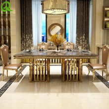 Simple Modern Golden Color Stand With Slate Top Dining Table Luxury Furniture For Hall And Living Room Decoration thumbnail-2