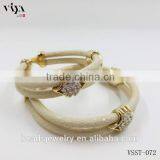 2016 Fashion Silver Plated Black Colors Genuine Leather Bracelet Custom Men Yellow Python Leather thumbnail-4