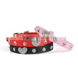 Wholesale dog chain diamond peach heart pu dog collar