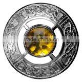 Celtic Design Piper Plaid Brooch With Yellow Stone In Chrome Finish Made Of Brass Material thumbnail-1