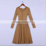 Lady Autumn Winter apricot knitting wear long sleeves woman knit long sweater dress