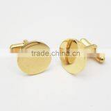 Round Personalized 316L Stainless Steel 18k Gold Plating Plain Custom Engrave Gold Cufflink Blank