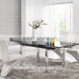 L808G 35" 55" L Extendable Dinner Table With Glass Top Galvanized Legs