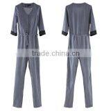 Women's V Neck Long Pants Jumpsuit Overall With Waist Rope L1271 thumbnail-3