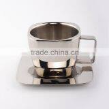 stainless steel 18/8 square double wall tea coffee mug food safety coffee cup with dish