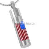 SRP8461Military Memorials USA Flag on Perfume Bottle Cylinder Stainless Steel Cremation Jewelry Pendant thumbnail-2