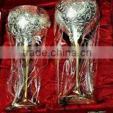 Brass Goblets Wine Glasses Set Silver & Gold Plated S/2 in Velvet Box