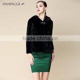 Hot Sale Short Black Mink Fur Hooded Coat for Winter thumbnail-2