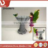 Hand Painted Fairy Polyresin Craft Figurine Angel Wings Garden Decoration Solar Powered Light With a Bird and Flower Pot thumbnail-1