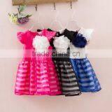 2015 Summer Girls Dress Girls Princess Stripe Dress 3D Flower Color Cute Pageant Party Wedding Costume Kids Clothing Best Gift thumbnail-1
