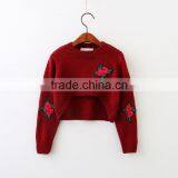 Fashion Kid Girls Rose Embroidery Short Kintted Sweater for Autumn thumbnail-1