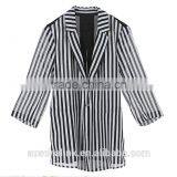 Summer Ladies Designer Black and White Stripes Coat Customized thumbnail-1