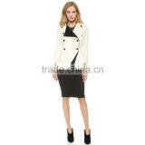 HAODUOYI Women White Color Block Button Front Asymmetrical Blazer thumbnail-5