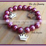 Fashion Pearl Bead Bracelet for Baby, Little Girl Holiday Jewelry, Crown Charm Bead Bracelet for Children thumbnail-1